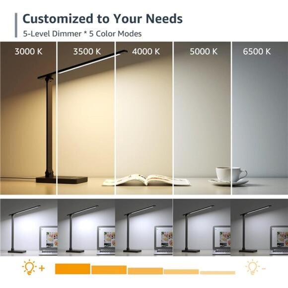 LED Desk Lamp for Home Office, 9.5W 750LM Metal Touch Control Desk Light - Picture 3 of 7